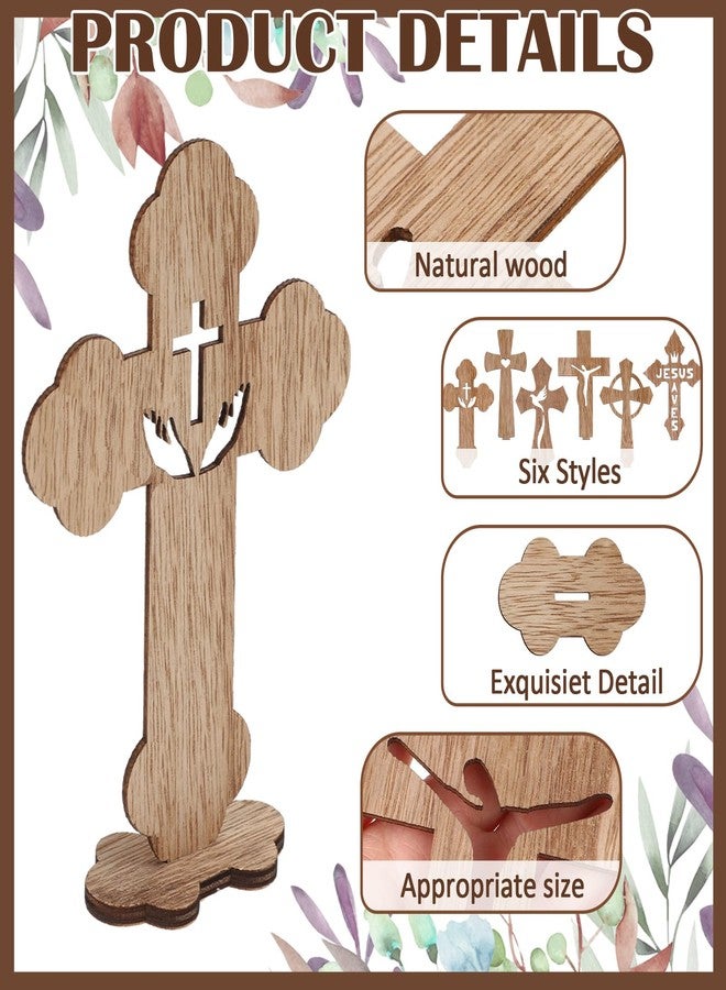 Yuntau 24 Pcs Wooden Crosses Baptism Crafts Centerpieces for Tables Wood Catholic Standing Cross with Bases for Communion Decor Home Tables Decoration Gift, 6 Styles, 6.7 x 4.3 Inch (Brown) - Image 4